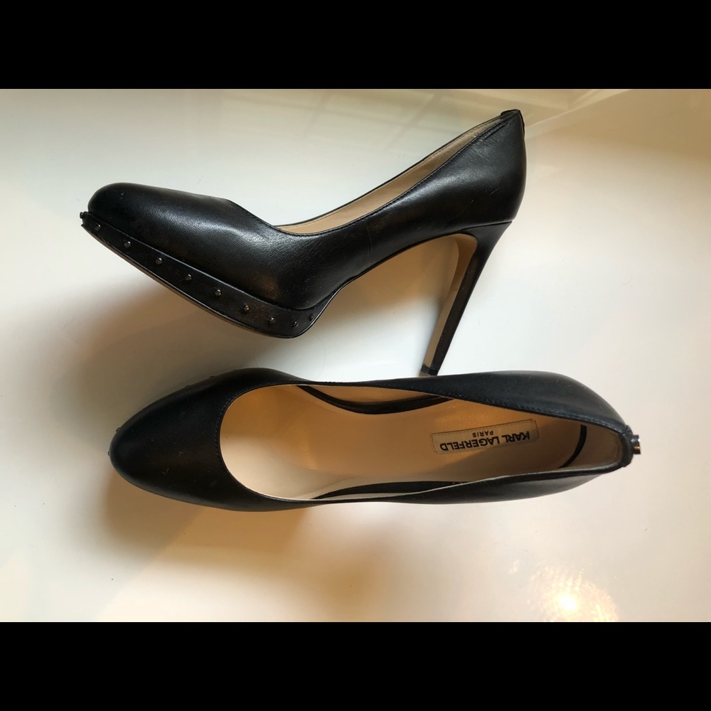 Karl lagerfeld black leather heels
